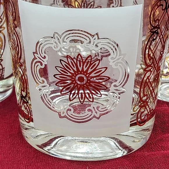 Gold Medallion Rocks Glasses White Panels Regency Barware Set 5 70s Vintage - Picture 3 of 7